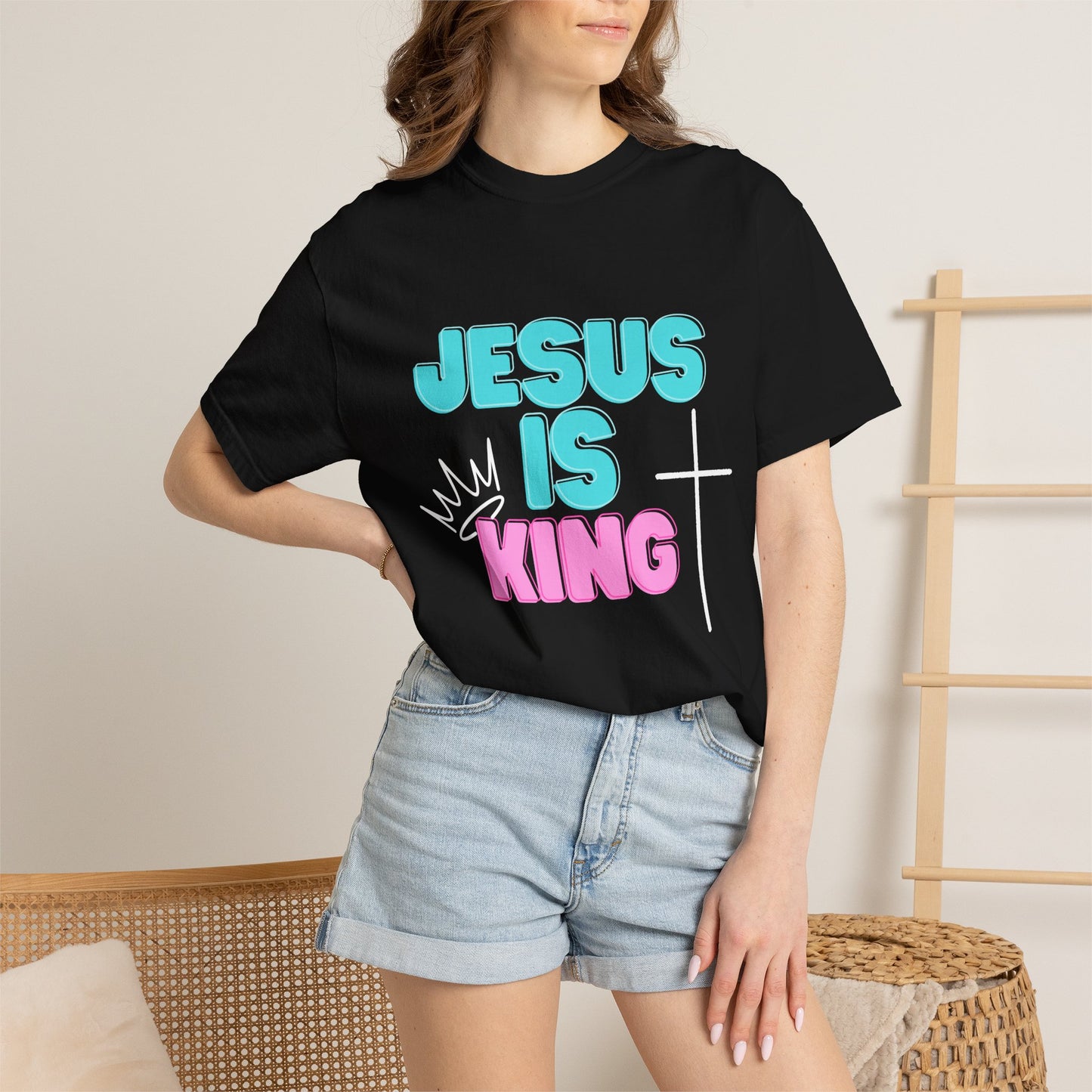 Jesus Is King T-Shirt — Christian Faith Tee with Crown & Cross Design