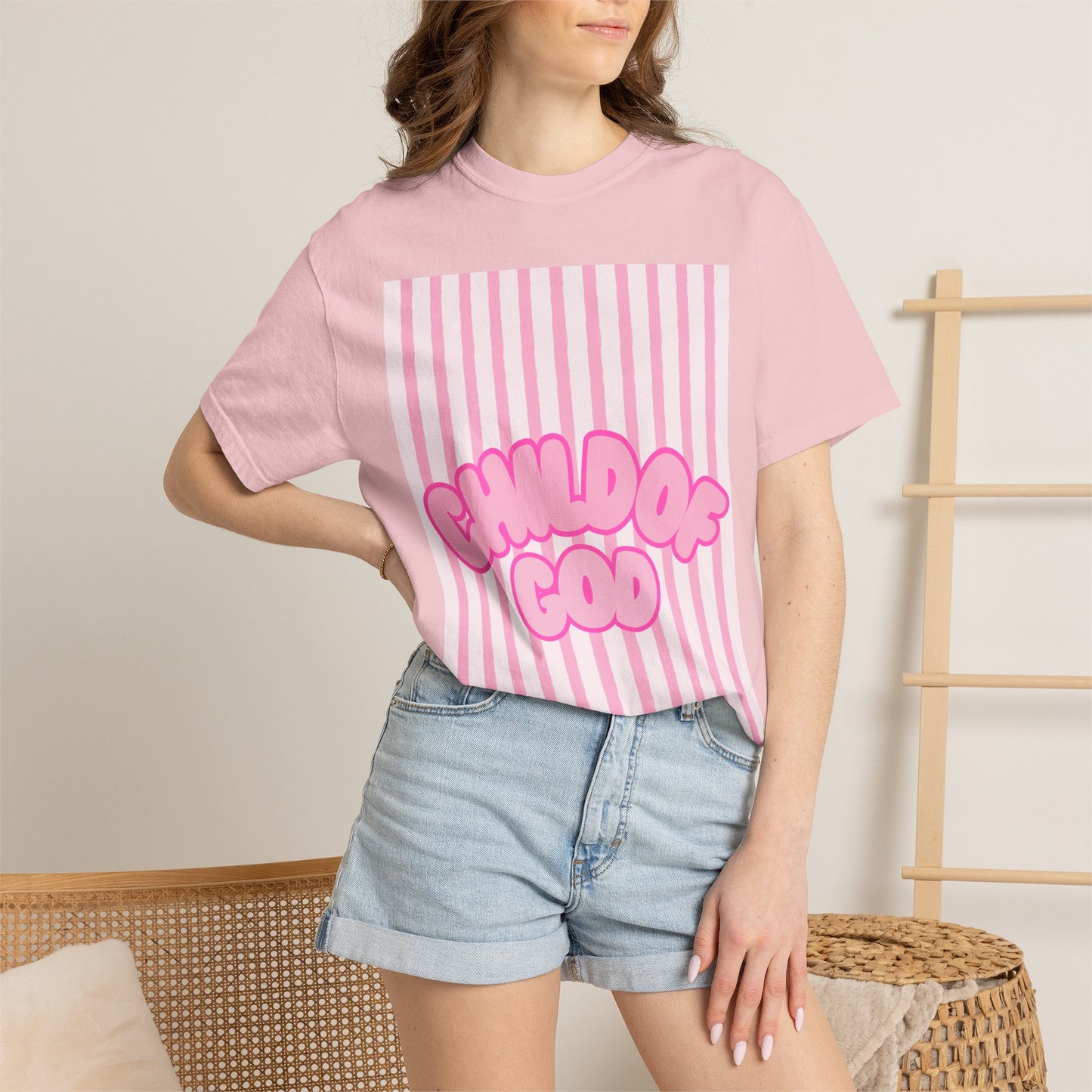 Child of God T-Shirt — Pink Striped Faith Graphic Tee