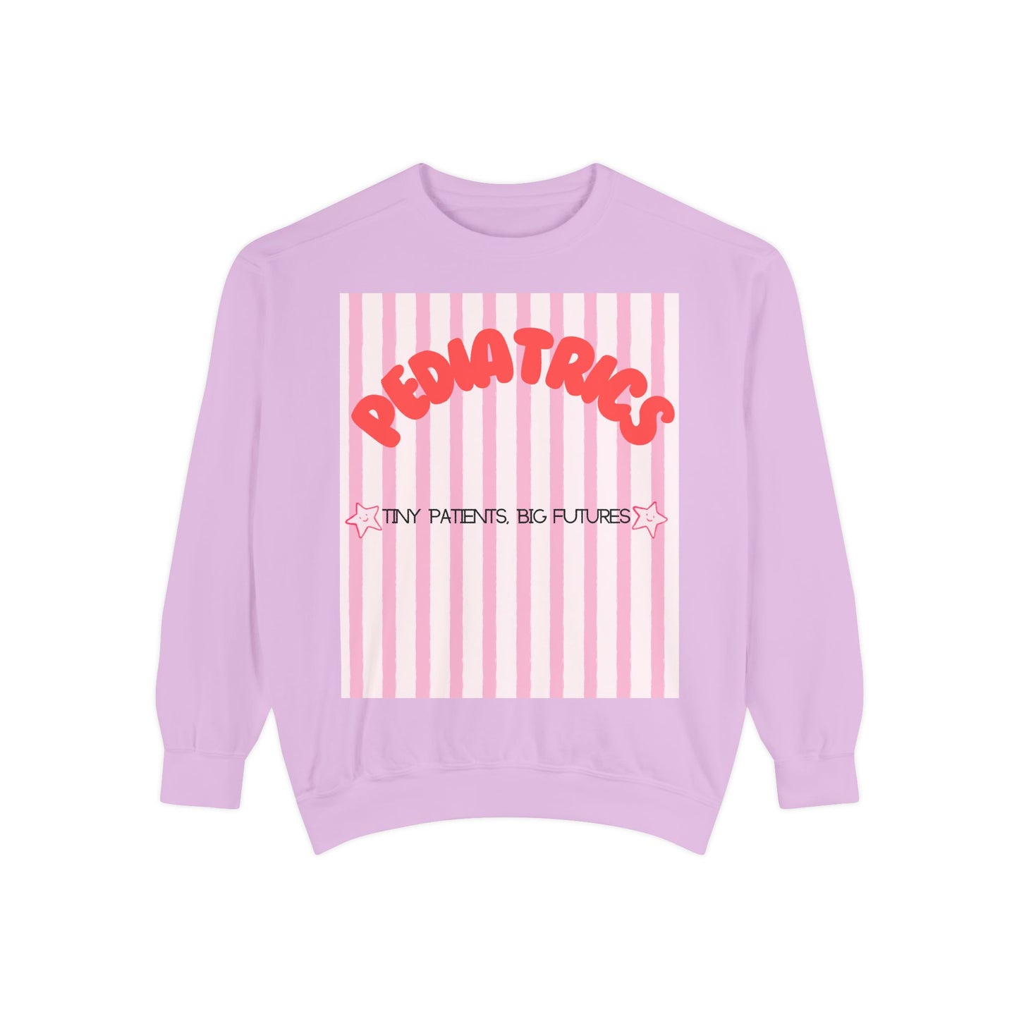 Pediatrics Sweatshirt — "Tiny Patients, Big Futures" Pink Stripe Crewneck
