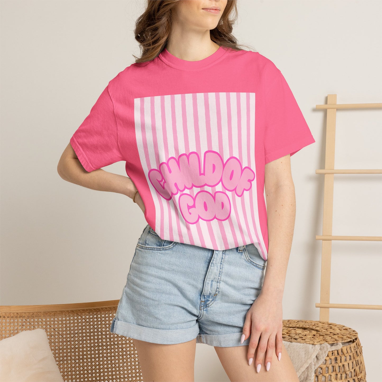 Child of God T-Shirt — Pink Striped Faith Graphic Tee