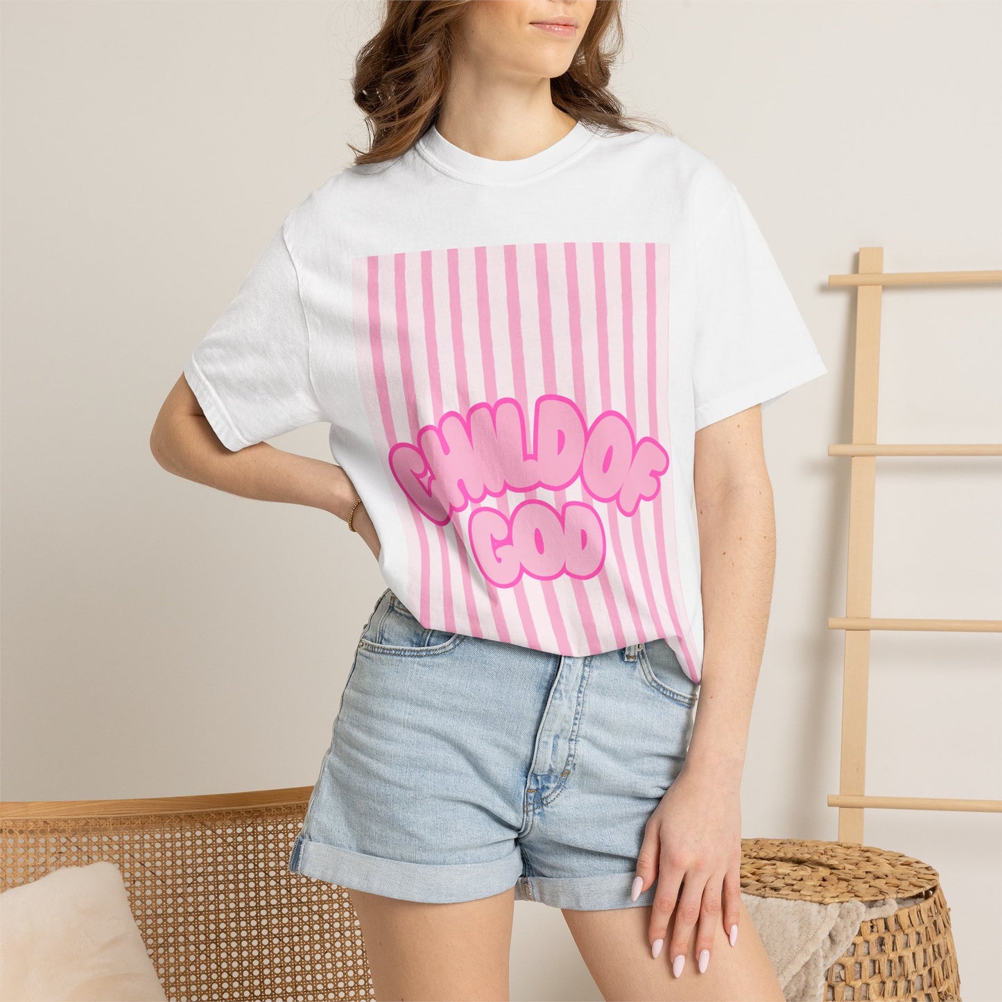 Child of God T-Shirt — Pink Striped Faith Graphic Tee