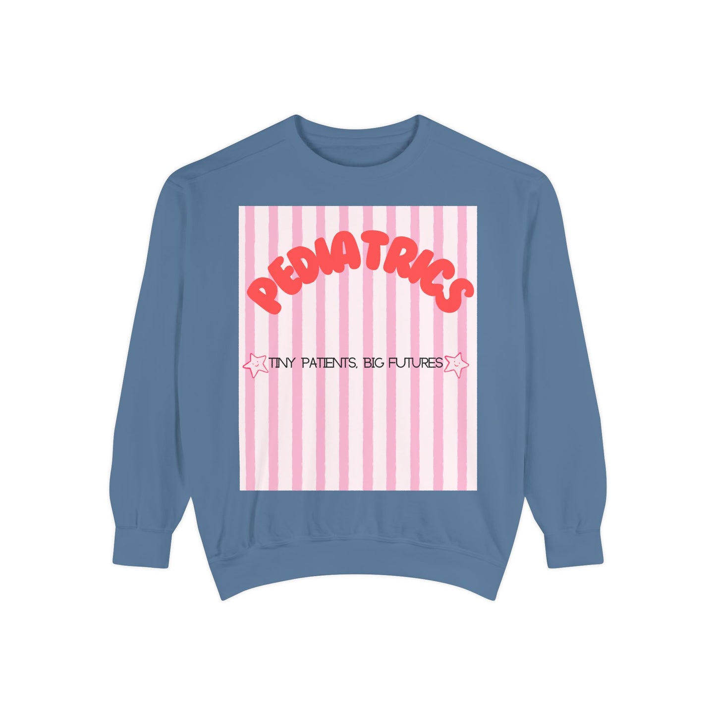 Pediatrics Sweatshirt — "Tiny Patients, Big Futures" Pink Stripe Crewneck
